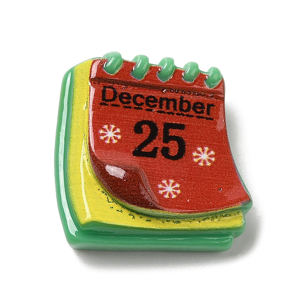 a red and yellow calendar with green trim