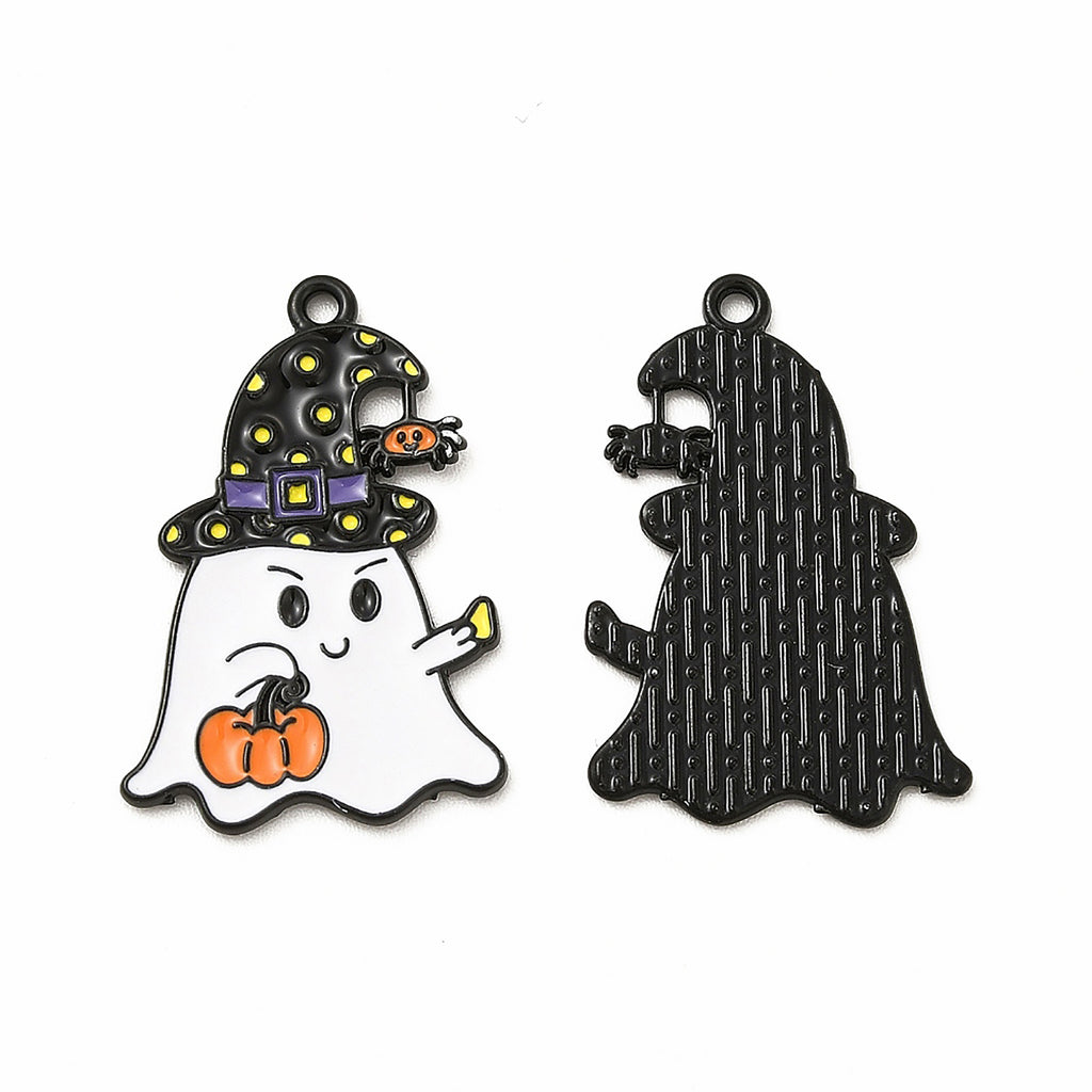 two black and white halloween tags on a white background