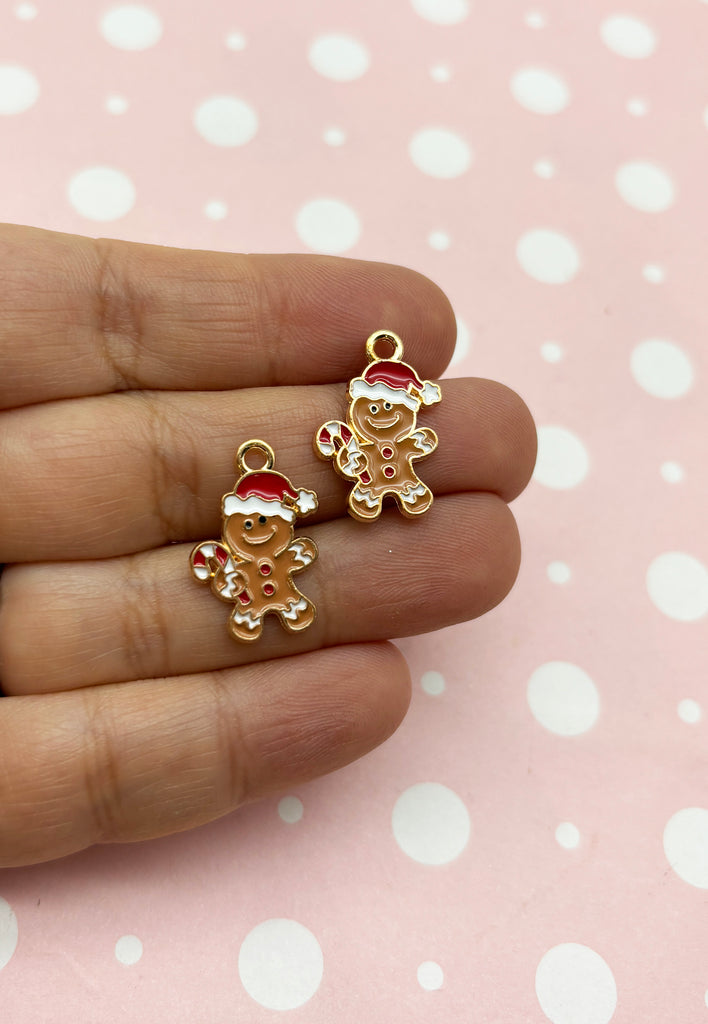 a person holding a pair of tiny teddy bear charms