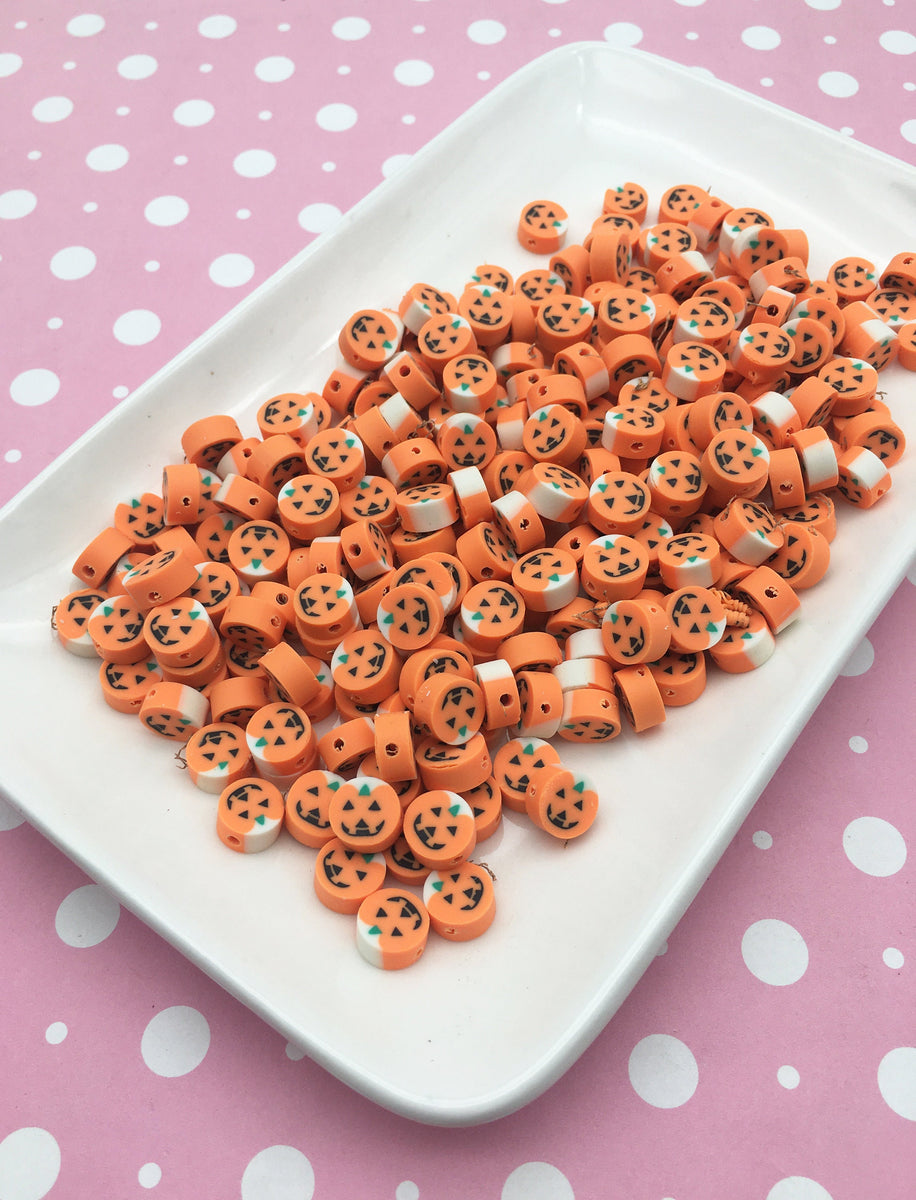 10 Pumpkin Jack O'Lantern Polymer Clay Beads, Cute Halloween Beads For ...