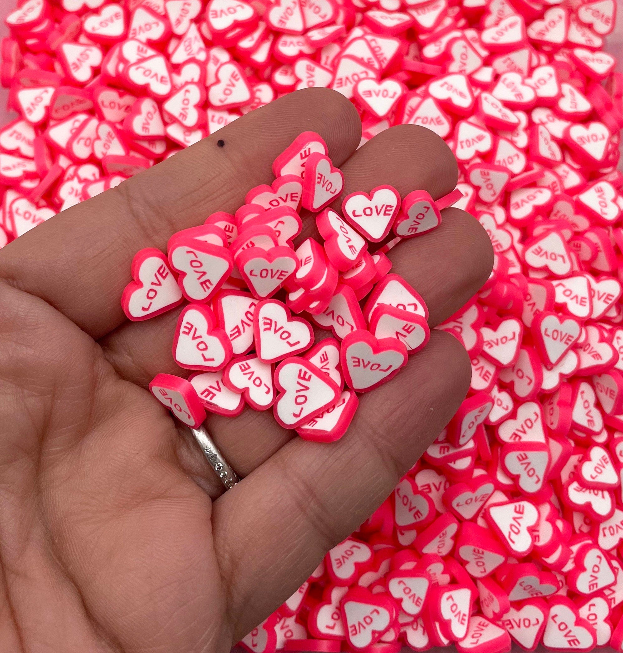 Valentine Red White Pink Polymer Clay Sprinkle Mix , Fake