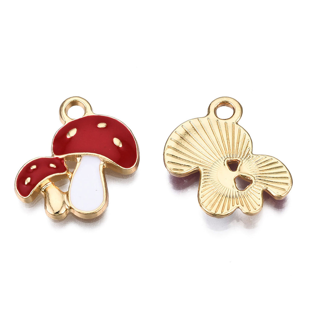 a pair of gold and red charms