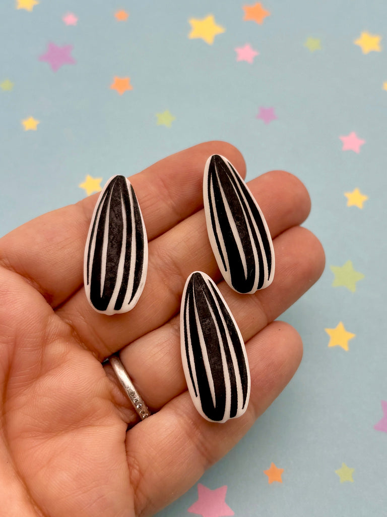 a pair of black and white striped earrings