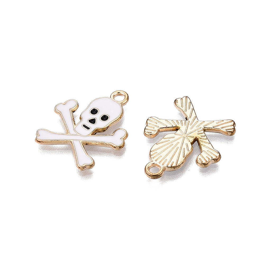 two charms with a skull and cross on them