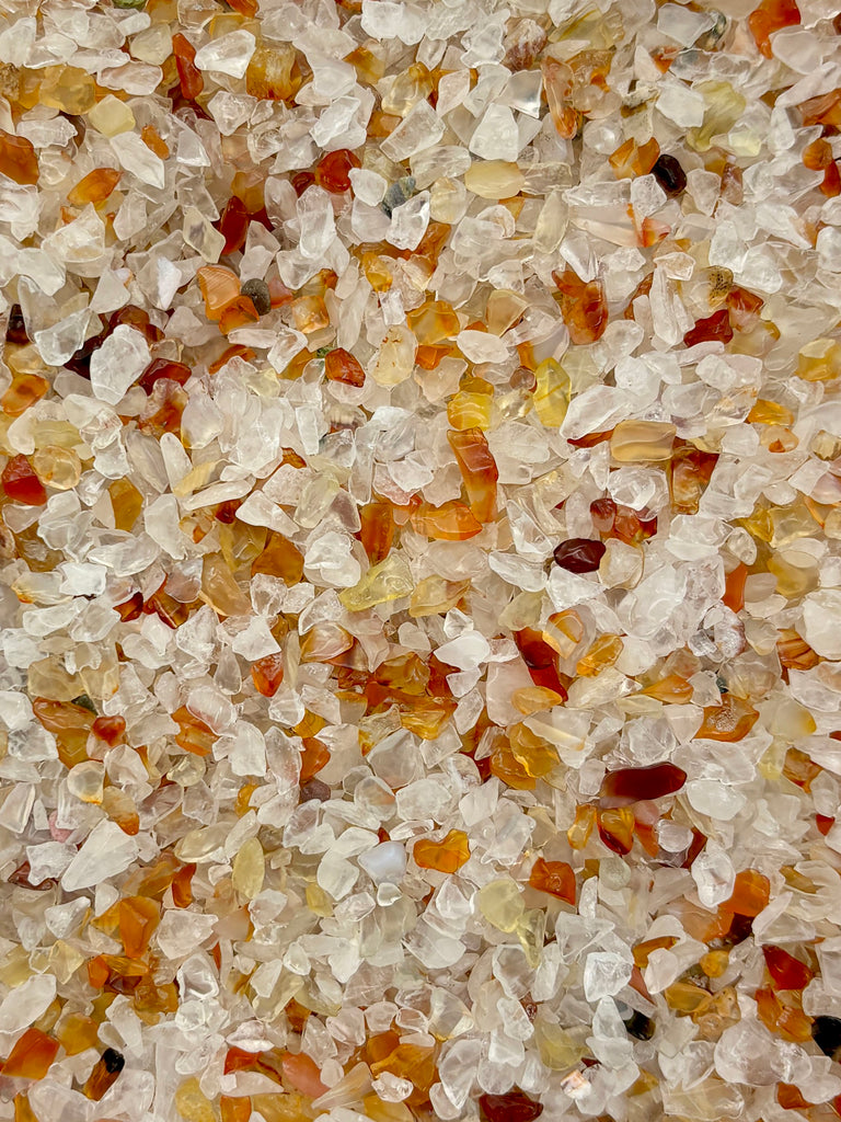 a close up of a pile of glass chips