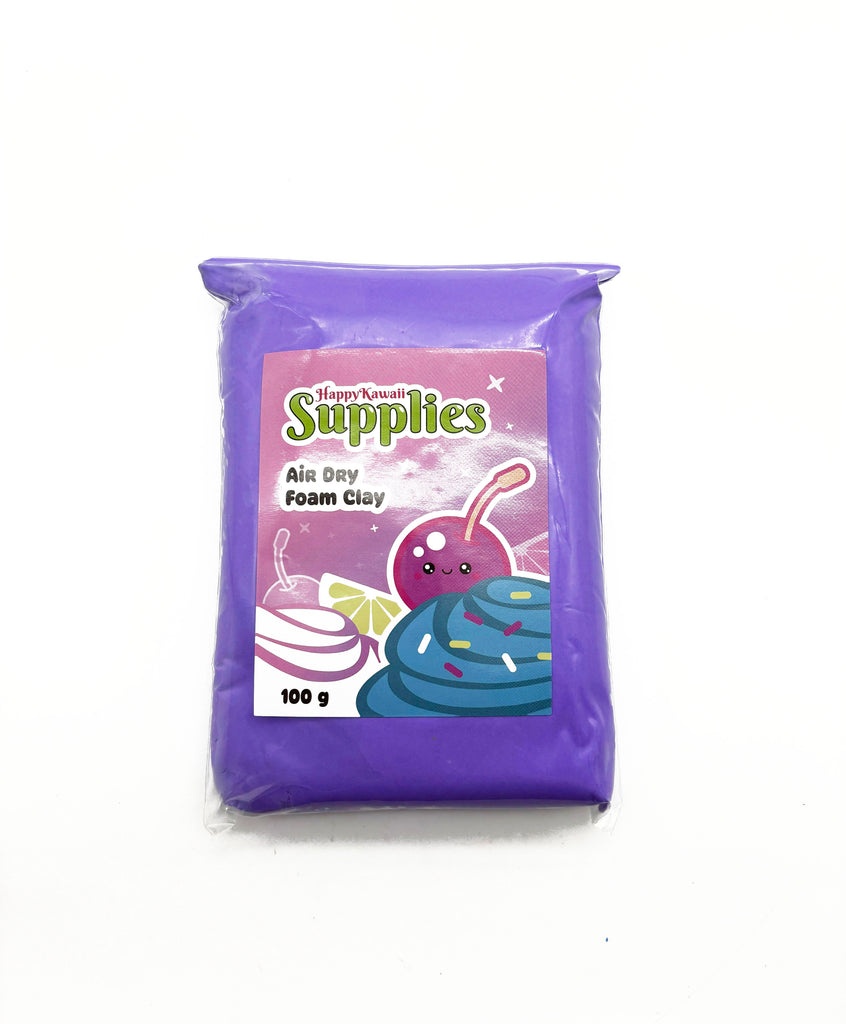 A purple bag of Happy Kawaii Supplies' Air Dry Foam Clay, which is 100 g in weight.