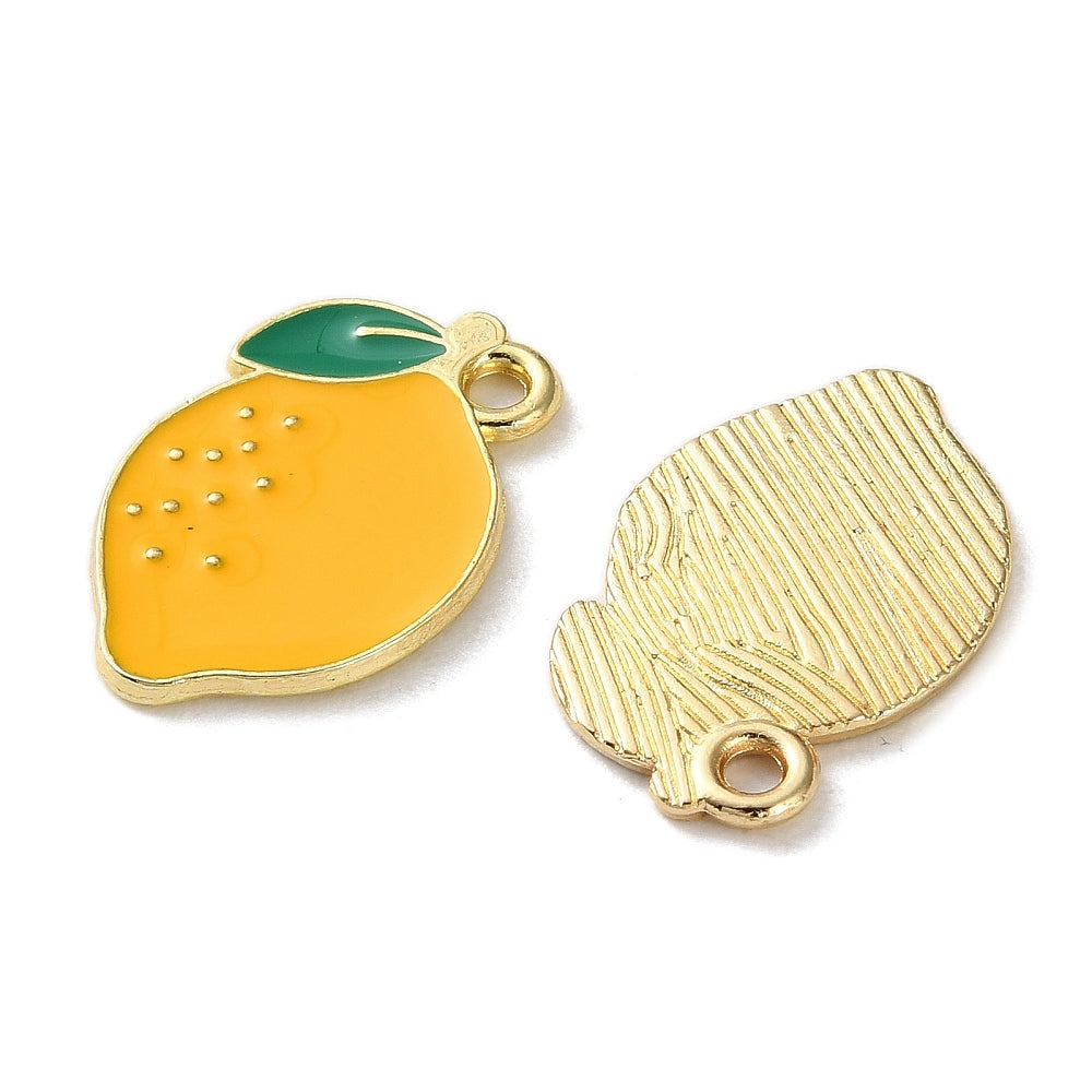 two gold-colored charms shaped like lemons.