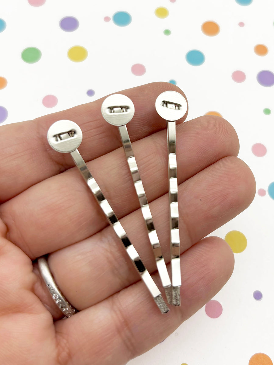 25 pieces 50mm Silver Bobby Pins with 8mm Round Flat Diy Glue Pad, Hair ...