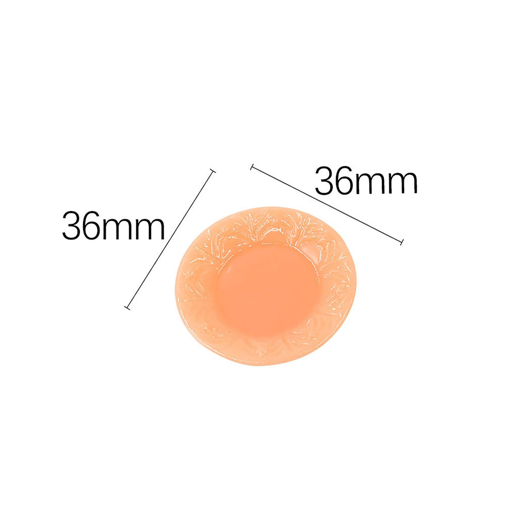 a small orange plate with a floral design, and the dimensions of the plate are 36mm in diameter.