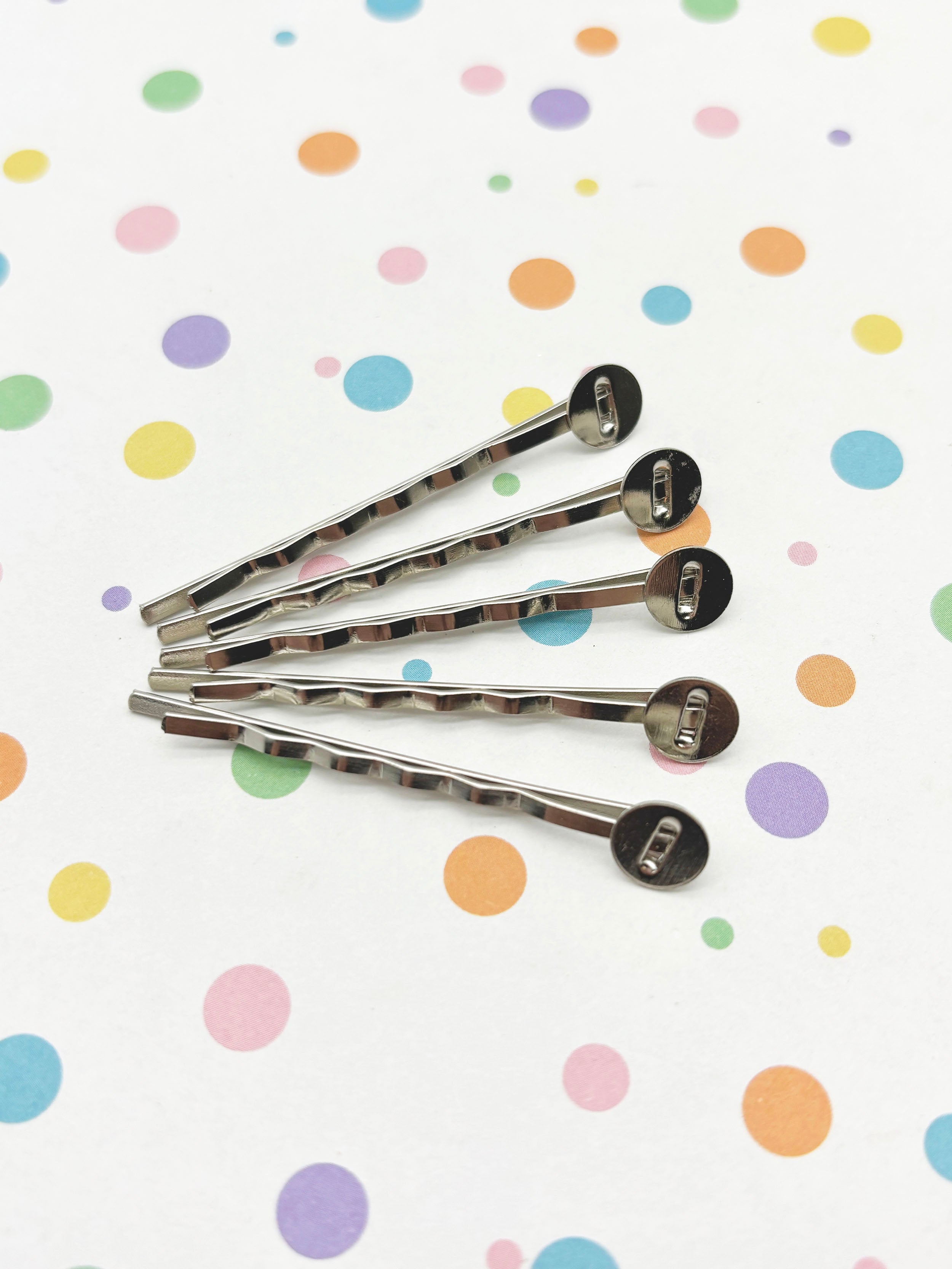 25 pieces 50mm Silver Bobby Pins with 8mm Round Flat Diy Glue Pad, Hair ...