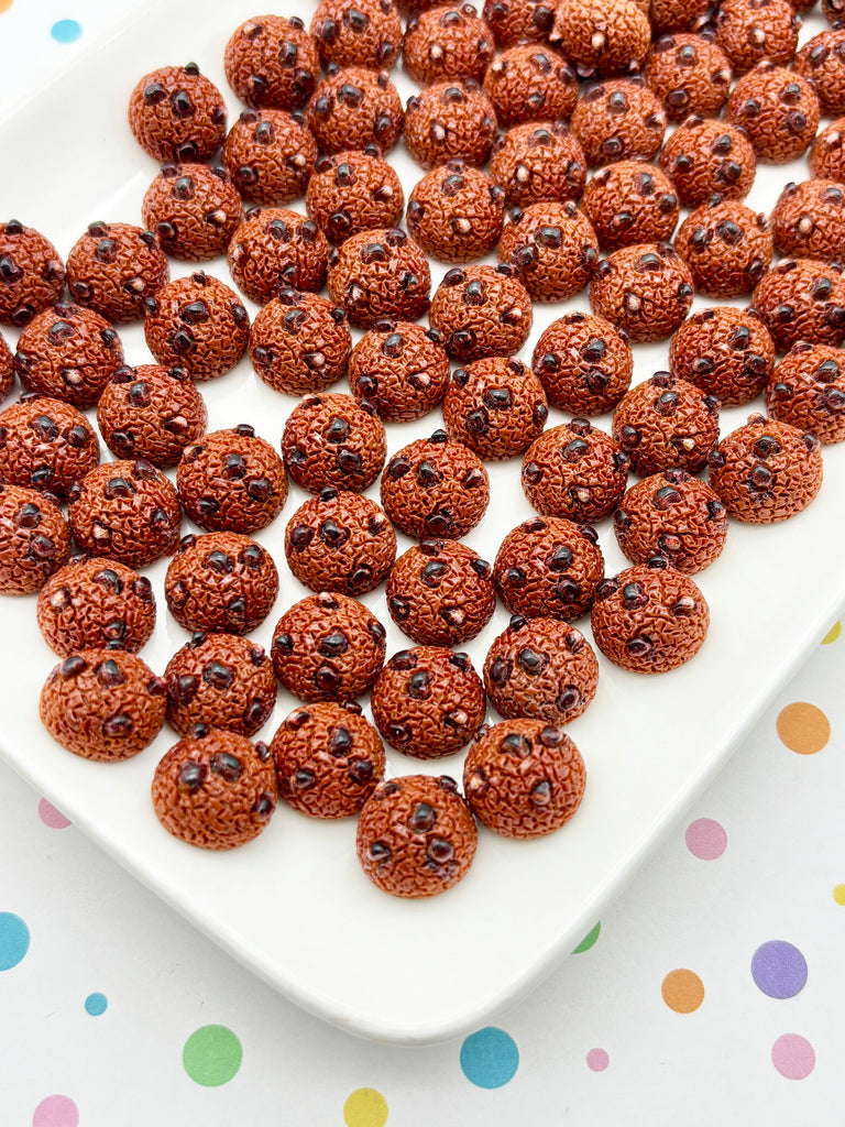 a white plate filled with numerous chocolate chip cookies arranged in a visually appealing manner.