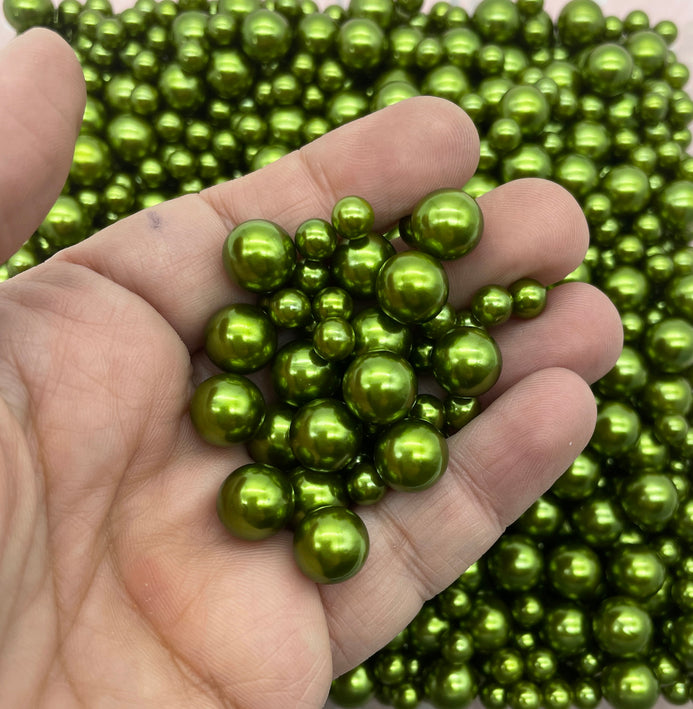 Olive GREEN PEARLS, No Hole Fake Pearls, Multisize Faux Nonpareil Acry –  Happy Kawaii Supplies