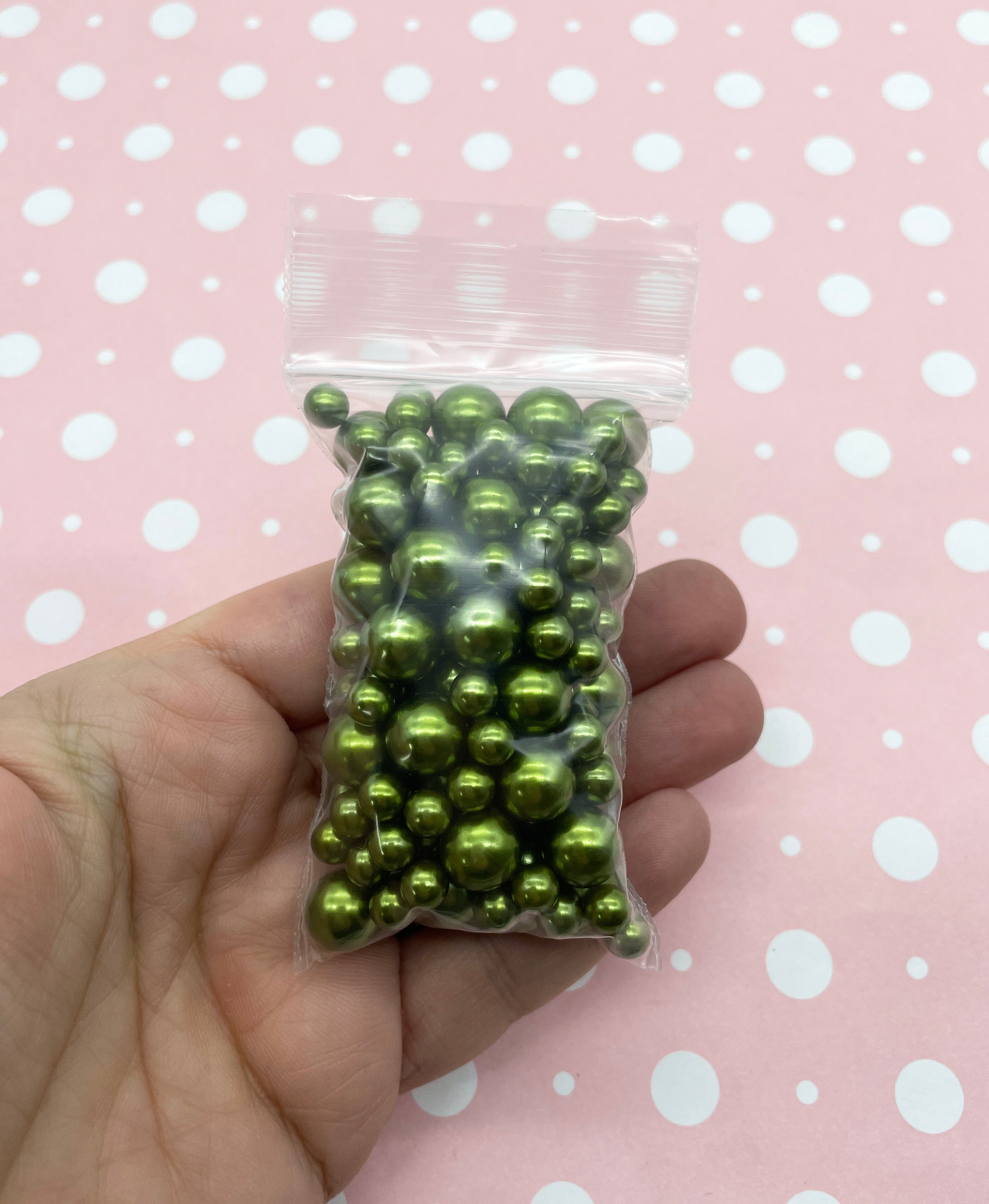 Olive GREEN PEARLS, No Hole Fake Pearls, Multisize Faux Nonpareil Acry –  Happy Kawaii Supplies