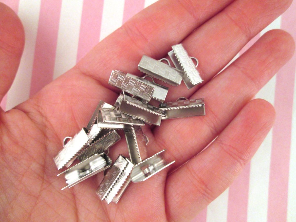 25 Silver Ribbon Crimps, Ribbon Clips, 7x15mm, 1/2 Inch Ribbon Crimps ...