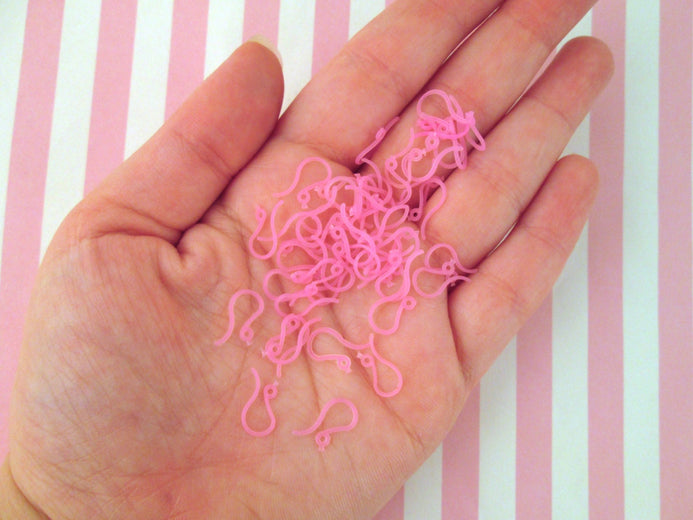 10 Pair Pink Children or Doll Plastic Earring Hooks, Hypo