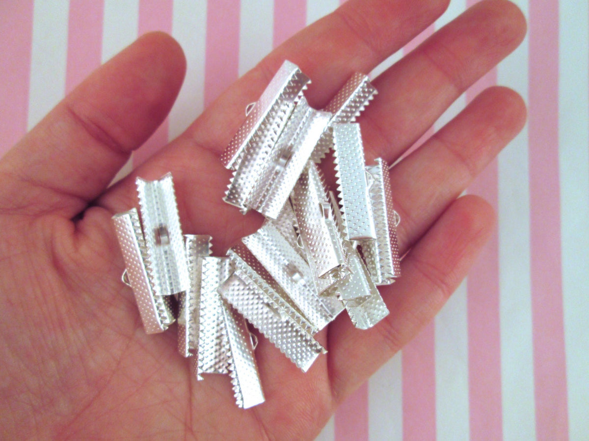Clips For Ribbon 25 Silver Ribbon Crimps, Ribbon Clips, 8x25mm, 1 Inch Ribbon Crimps, B ...