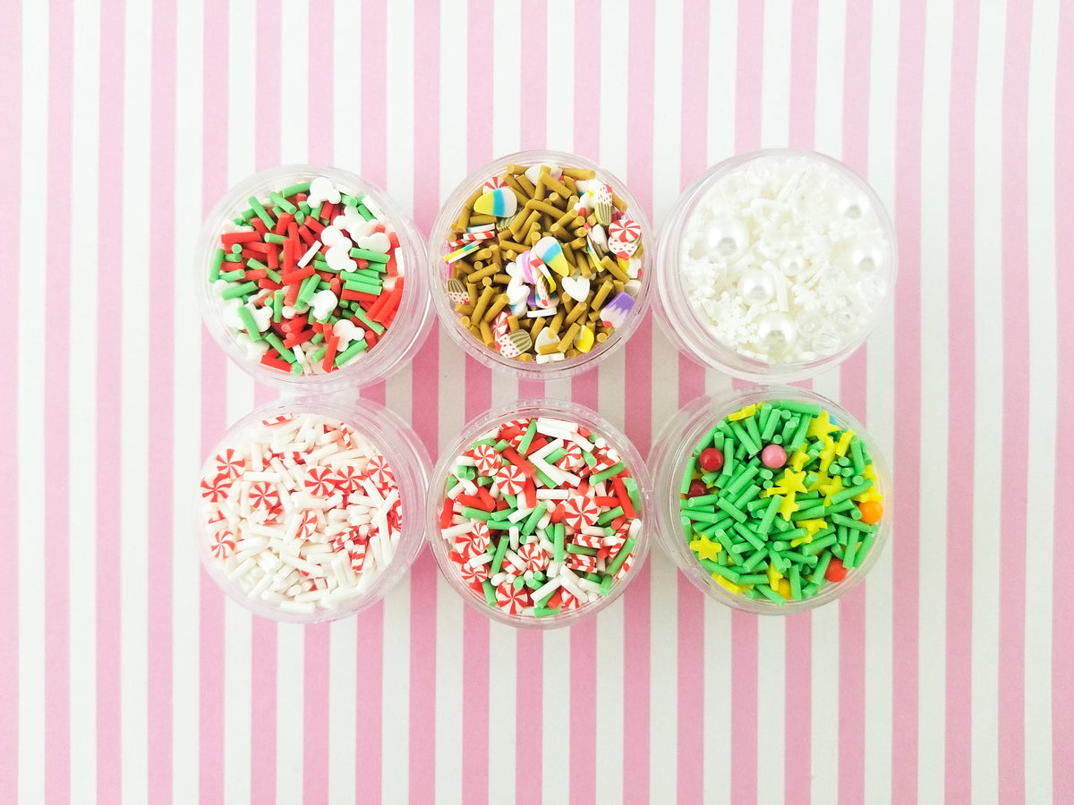 1 Six Tier Tower Christmas Holiday Themed Polymer Sprinkle Mix-in Sets ...