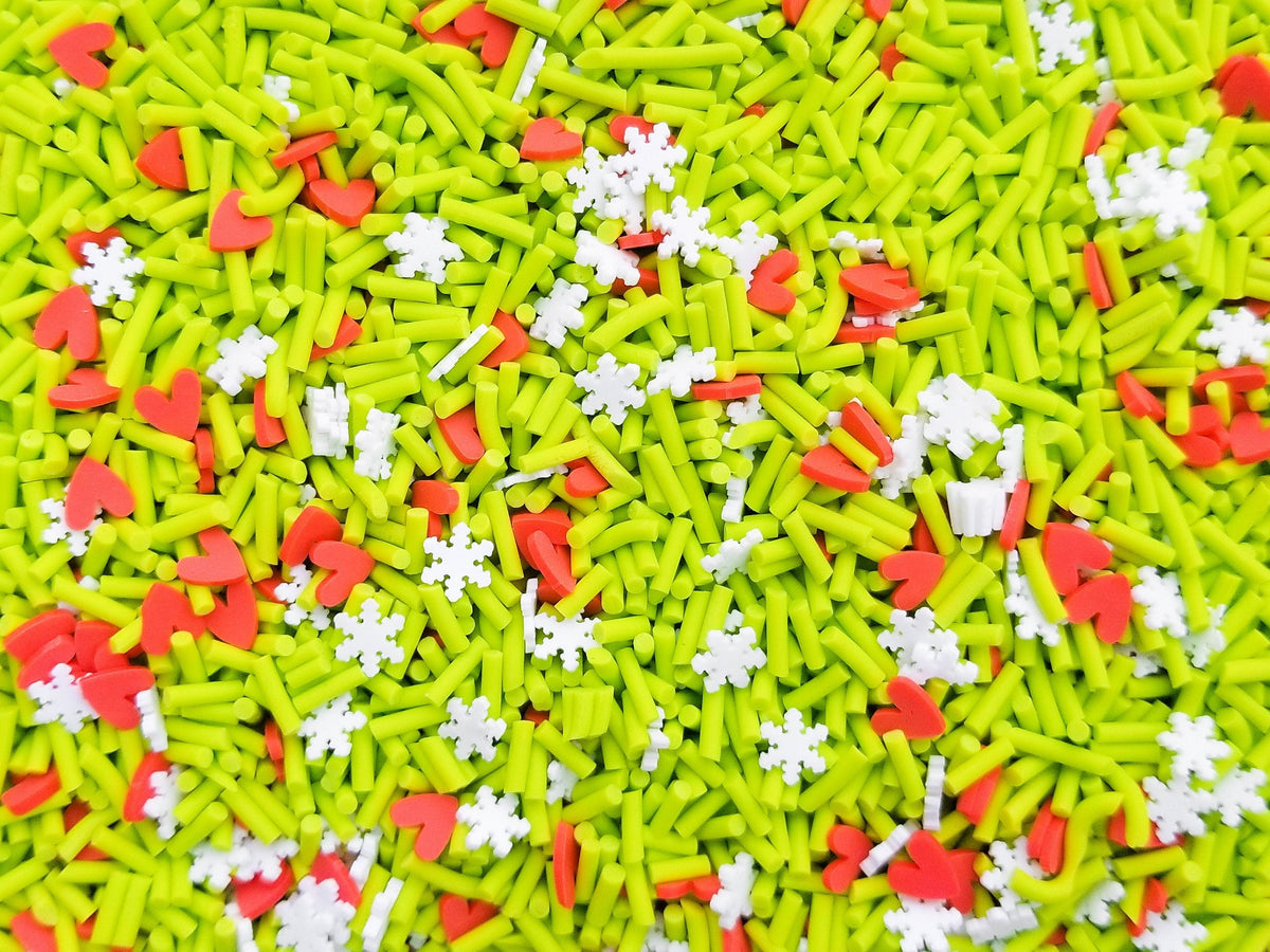 MEAN ONE Acid Green with Red Hearts and Snowflakes Sprinkle Mix, Polym ...