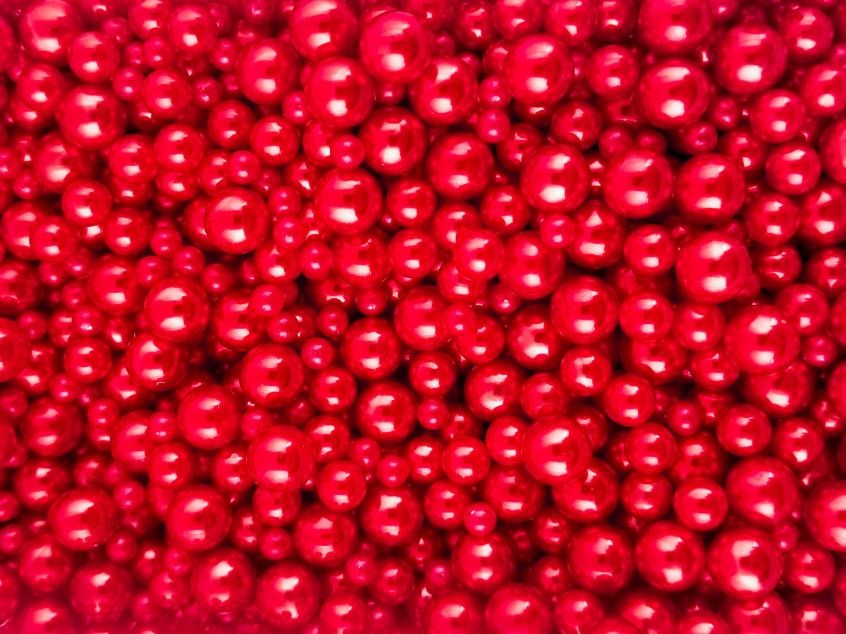 Red MERMAID CAVIAR PEARLS, Multisize Faux Nonpareil Acrylic dragees, O ...