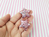 4 Magenta Pink Glitter Resin Star Cabochons #674