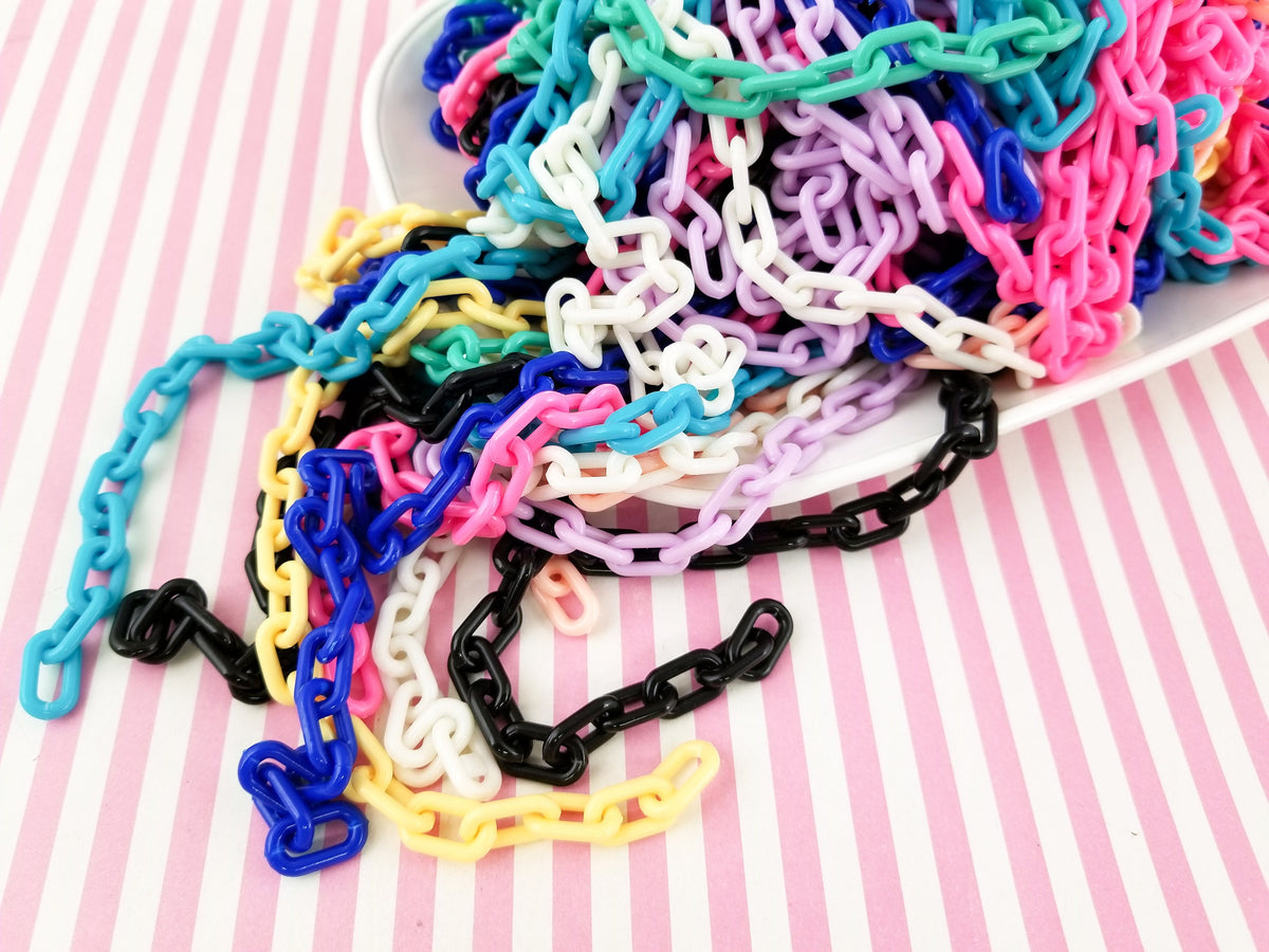 Assorted Color Plastic Chain, 13x8mm link, 15.5 inches long, F254 ...