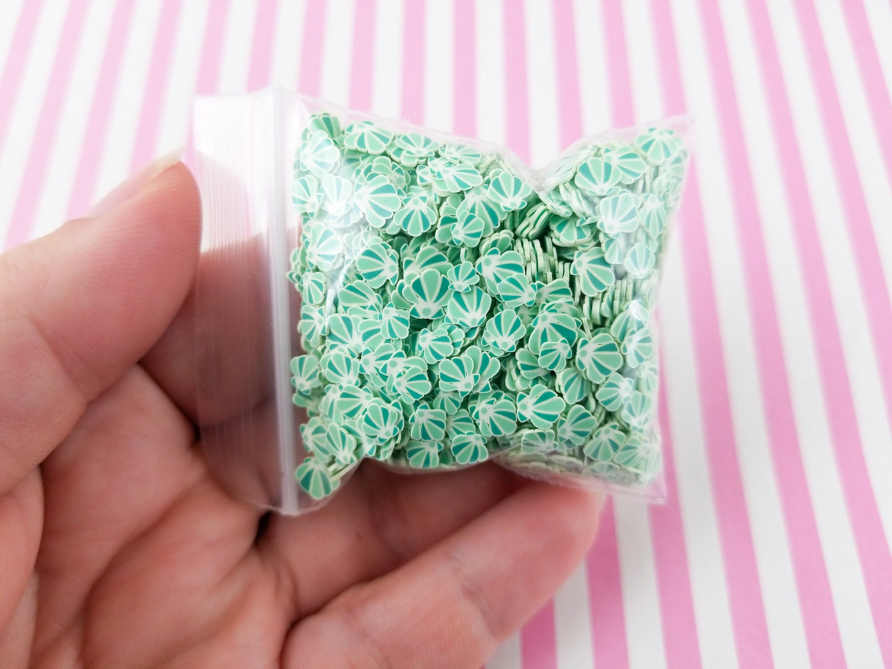 Green Clamshell Shell Slice, Mermaid Themed Seashell Polymer Clay Spri ...