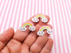 6 Glittery Pastel Rainbow Cloud Cabochons, Rainbow Cabs, Flat-backed Sweet Kawaii Cabs, #1194