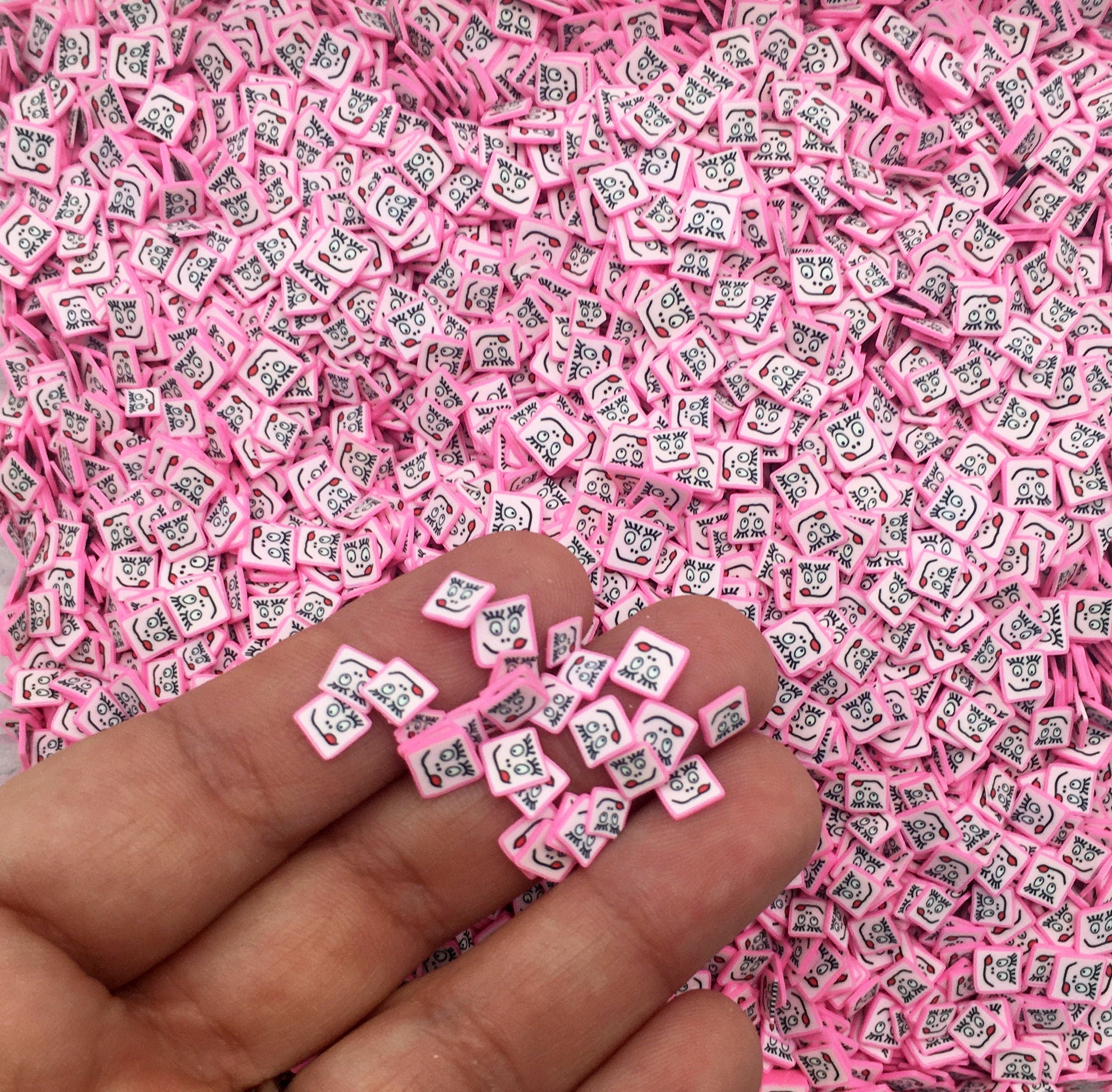 Pink Smiley Polymer Clay Flower Sprinkles, Fimo Fake Sprinkle Mix