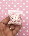 White and Pink Polka Dot Strawberry Polymer Clay Heart Sprinkles, NON EDIBLE Valentines Fake Sprinkle Nail Slices, K247