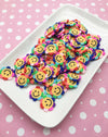 10 Large Polymer Clay Rainbow Smiley Flower Slices, Faux Groovy Flowers, 325a