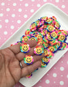 10 Large Polymer Clay Rainbow Smiley Flower Slices, Faux Groovy Flowers, 325a