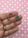6 Polymer Clay Red and Green Candy Canes, Cute Twist Fake Peppermint Charms, #228
