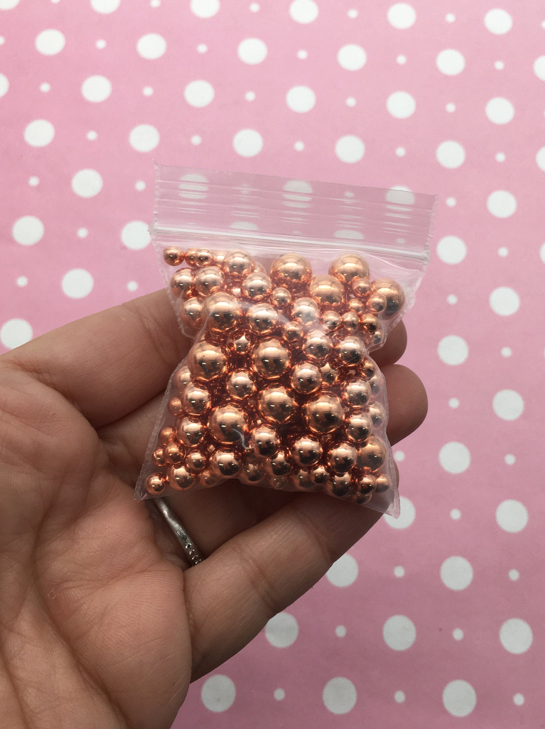 METALIC ROSE GOLD, No Hole Fake pearls, Multisize Faux Nonpareil Acrylic  Dragees, Opaque Caviar Bead Pearls, K28 