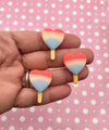 6 SMALL Pastel Dark Pink Red and Blue Fake Candy Heart Lollipop Cabochons, Heart Candy, Valentines Day's Cabs 1395b