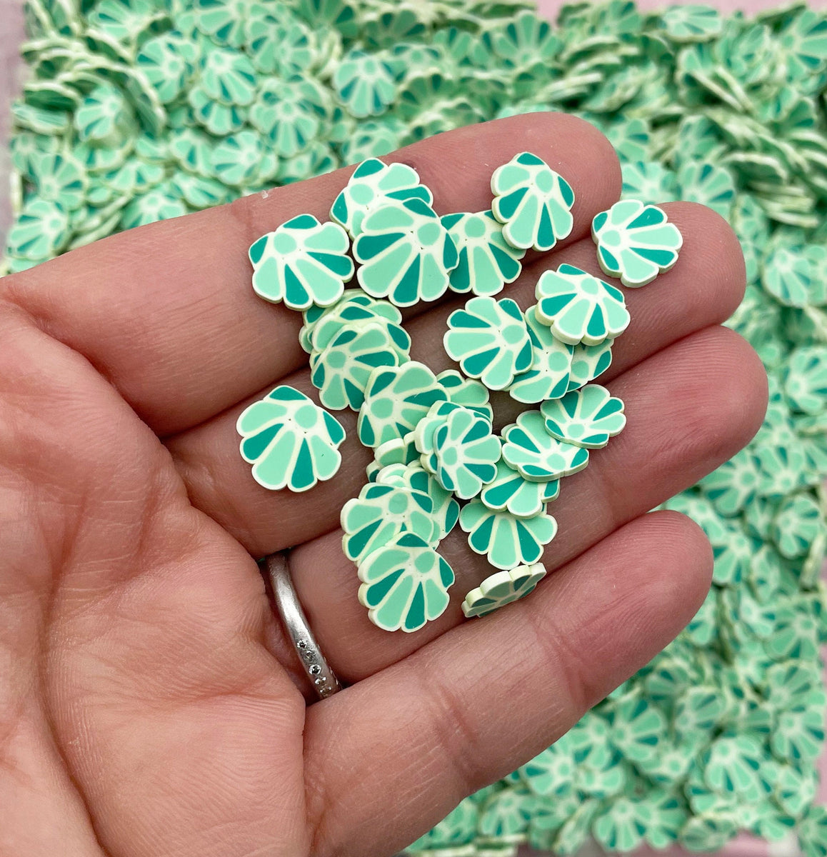 Larger Green Clamshell Shell Slice, Mermaid Themed Seashell Polymer Cl ...