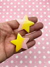 6 Pastel Yellow And Pink Glitter Resin Star Cabochons #193