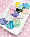 4 Huge Assorted Foil Glitter Seashell Cabochons, Glitter Seashells #735