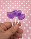 3 Purple Fake Candy Heart Lollipop Cabochons LOL 14