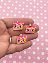 8 Pink Cute Smiling Cake Cabochons, Flatbacked Resin Cabs #339