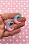 5 Purple, Pink, Blue Rainbow Glitter Resin Moon Cabochons #513a