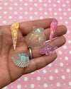 8 Pieces Assorted Pastel Glitter Foil Seashell Cabochons, Glitter Seashells #807