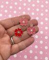 8 Red Enamel Cherry Blossom Sakura Flower Pendant Charms F394