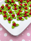 6 Cute Resin Holly Berry Christmas Cabochons, Cute Resin Flat-backed Xmas Holiday Cabs, #DH128a