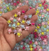 30 Clear with Multicolor centers Star Beads, 11mm Kawaii beads J133