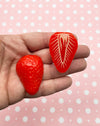 4 Silicone Strawberry Cabochons, 3D Fruit Cabachons, Kawaii Cabachons,  #075