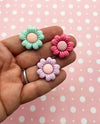 9 Pastel 25mm Flower Cabochons 20mm Flat Backed Resin Cabs, 1122