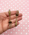 4 Large Brass Fork Pendants Fork Charms, #DH69