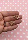 6 Flat Backed Gold Plated Open Bezel Heart Charm Connectors, Great for UV Resin, #F341