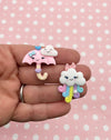 4 Pastel Rainbow Cloud and Umbrella Cabochons, April Showers Rainbow Cabs, Flat-backed Sweet Kawaii Cabs, #166