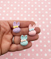 9 Pink Blue and Purple Matte Bunny Rabbit Cabochons, Bunny Easter Cabs, Flat-backed Sweet Kawaii Cabs, #130